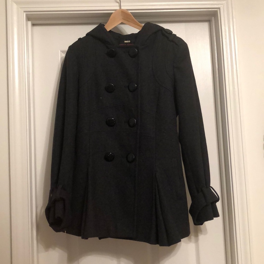 Charcoal Gray Hooded Pea Coat